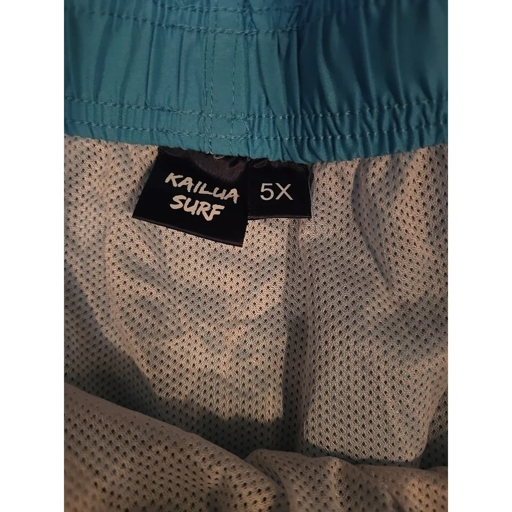 Kailua Surf Board Shorts Mens 5X Green Blue Teal‎ Mesh Lined Swimwear Drawstring